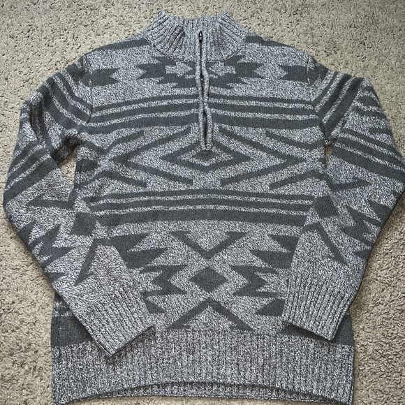 NWOT Stetson 1/2 Zip Pullover Mens S Gray Aztec Sweater Western Cowboy Southwest - Picture 2 of 6